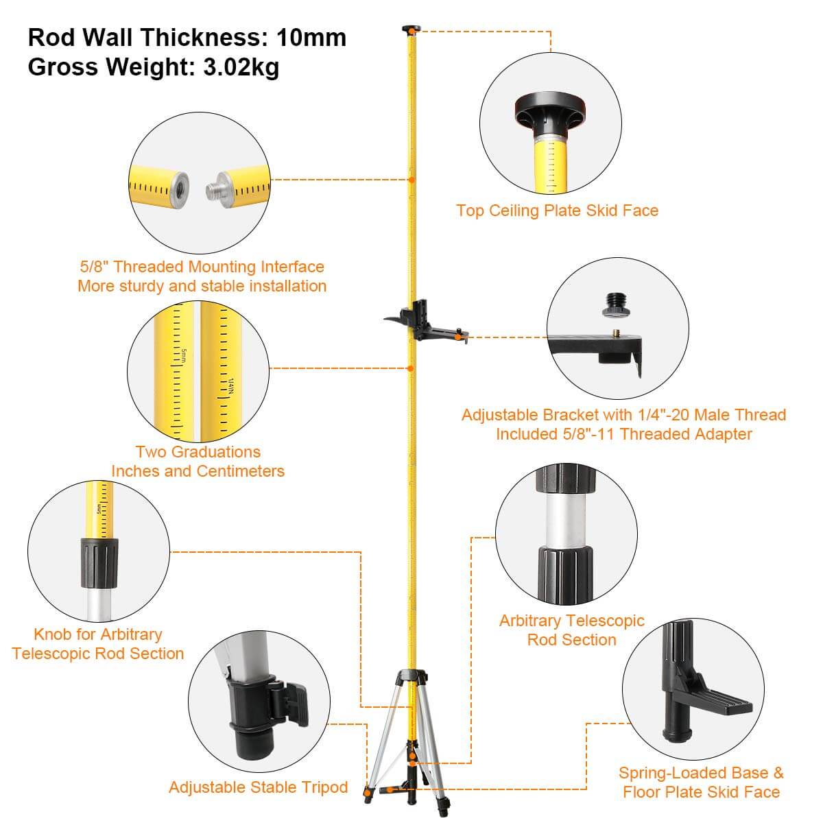 Huepar LP36 - 3.7m Lasers Level Adapter Tripod - Image 6