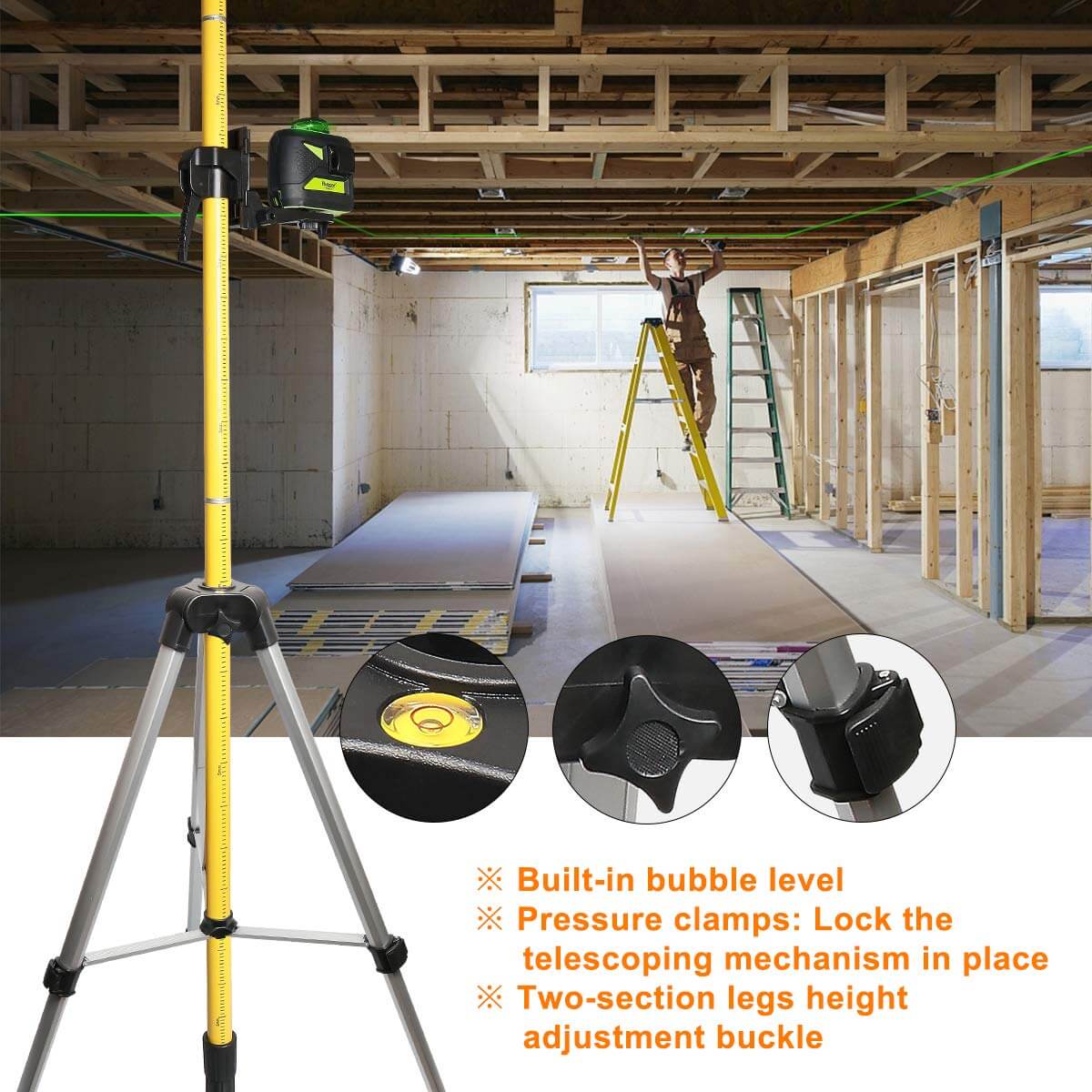 Huepar LP36 - 3.7m Lasers Level Adapter Tripod - Image 9