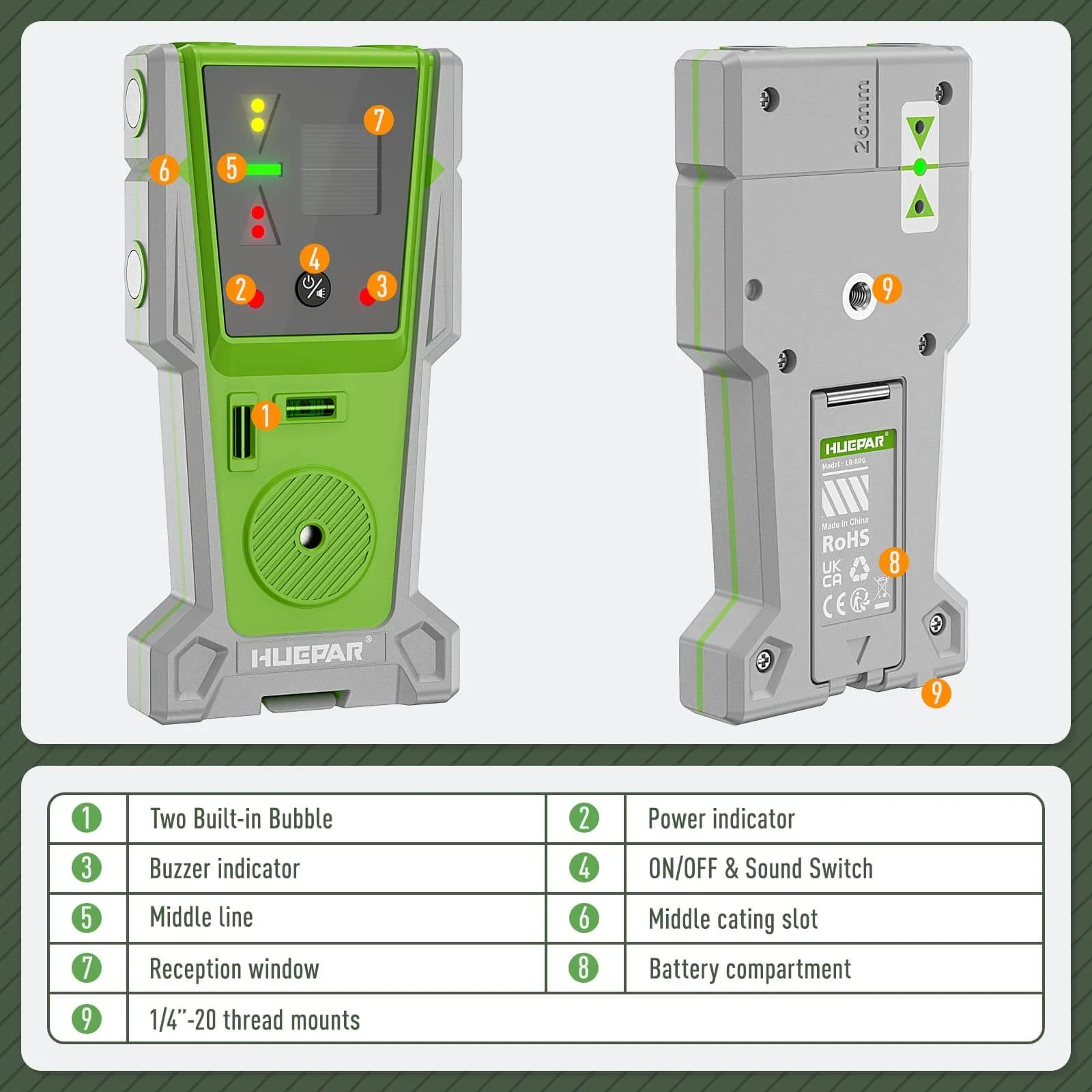Huepar LR8RG - Laser Detector/Line Laser Receiver - Image 6